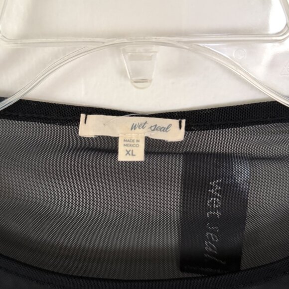 wet seal NWT // black sheer mesh longsleeve bodysuit XL - Picture 2 of 6